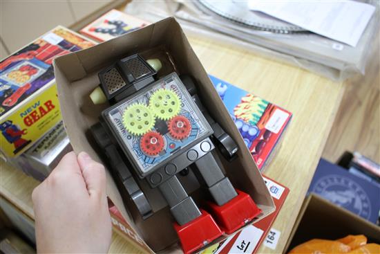 A Horikawa SH (Japan) Wind-Up New Gear Robot and five collectors robots